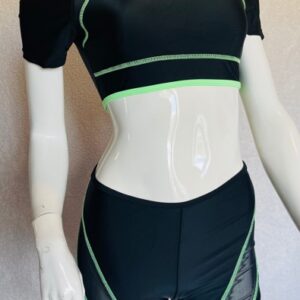 Solid Color Knit Short Sleeve Two Piece Swimsuit