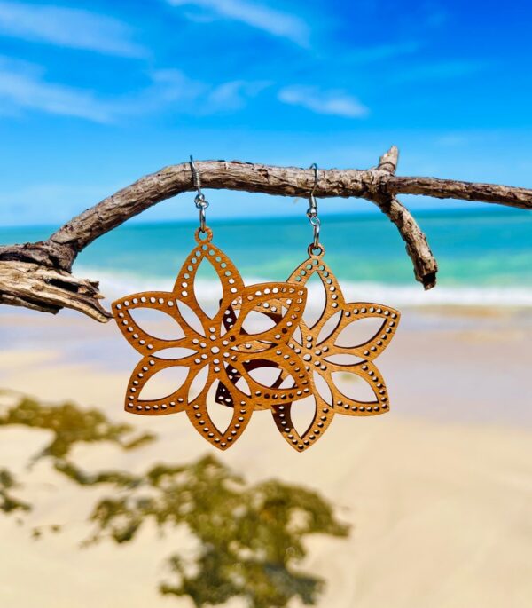 Wooden Flower Design Earrings - Image 5