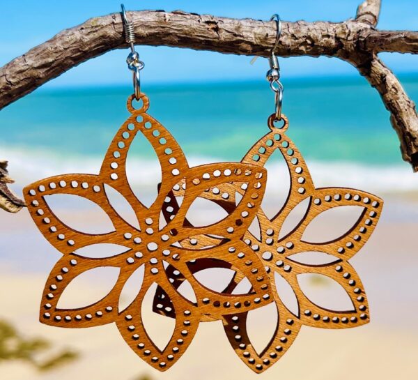 Wooden Flower Design Earrings - Image 2