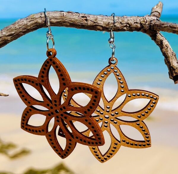 Wooden Flower Design Earrings - Image 3