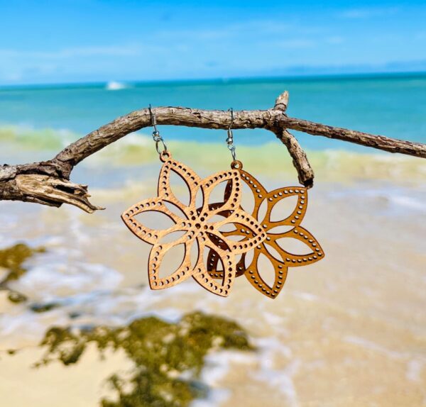 Wooden Flower Design Earrings - Image 4